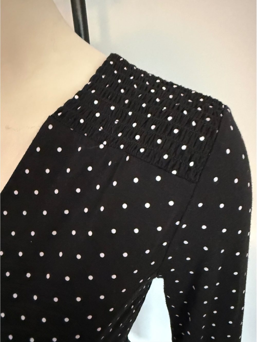 Venus Black Polka Dot Long Sleeve Dress with Flared Sleeves, Size XS - Picture 9 of 11